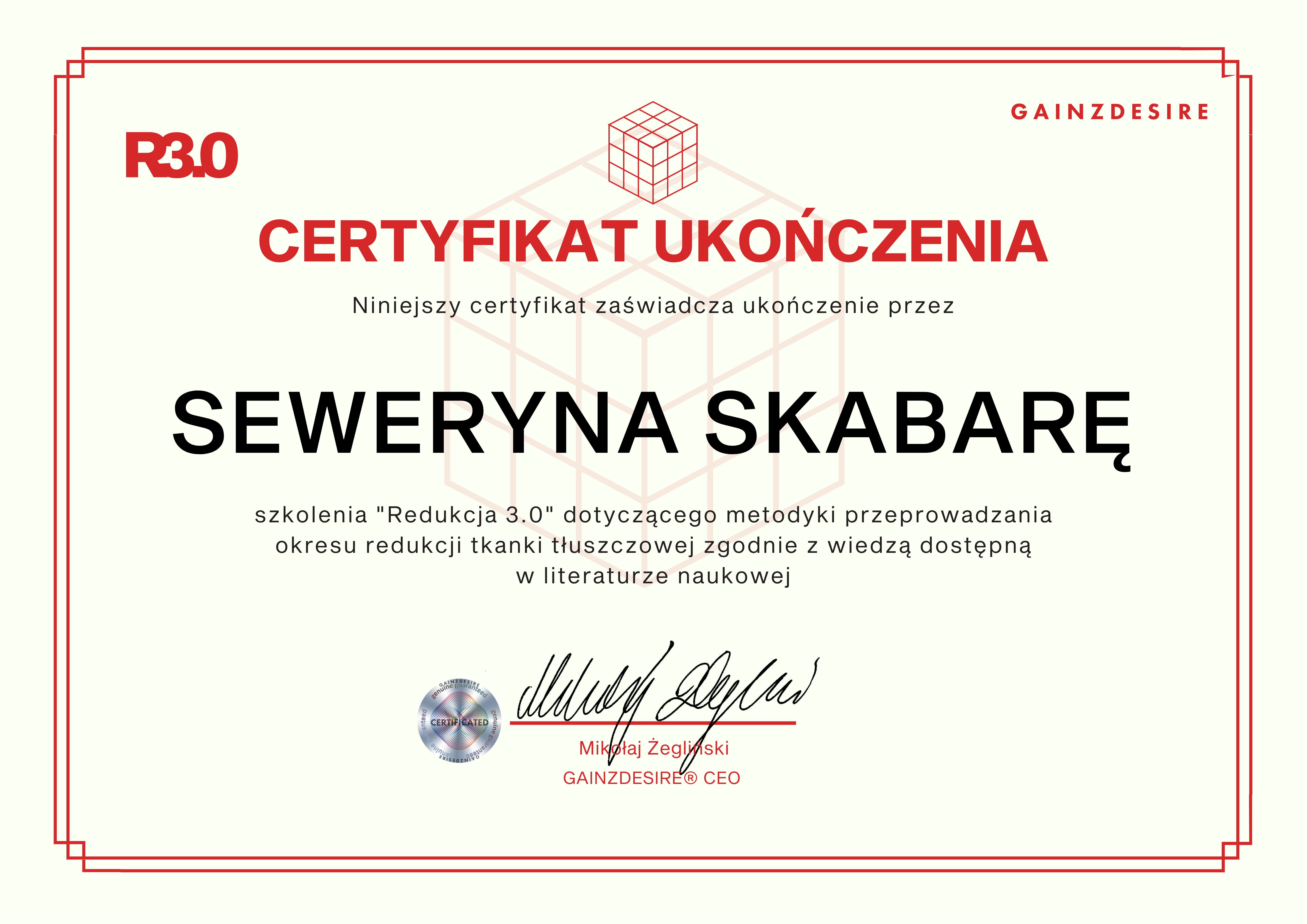 Certyfikat Redukcja 3.0