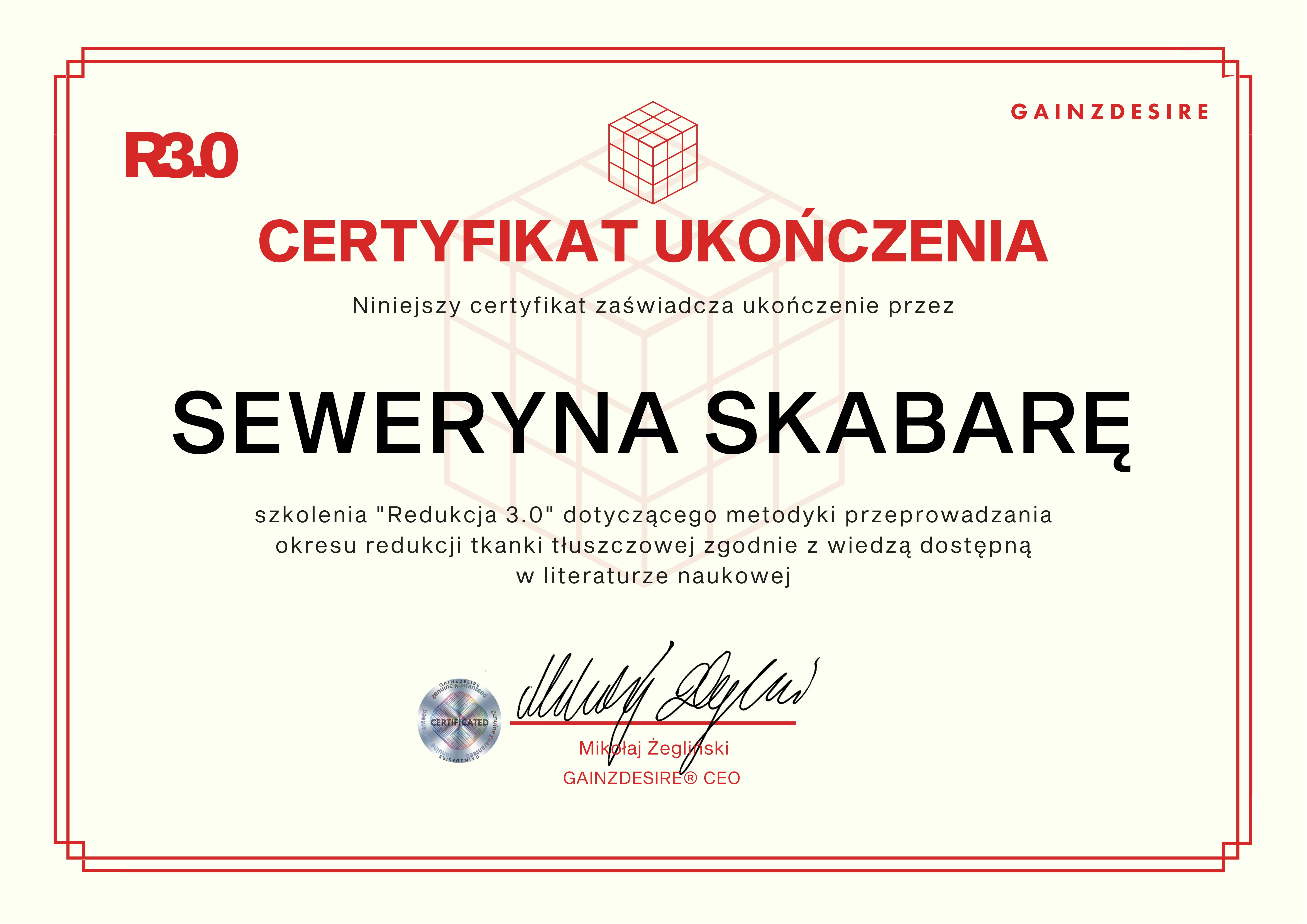 Certyfikat Redukcja 3.0