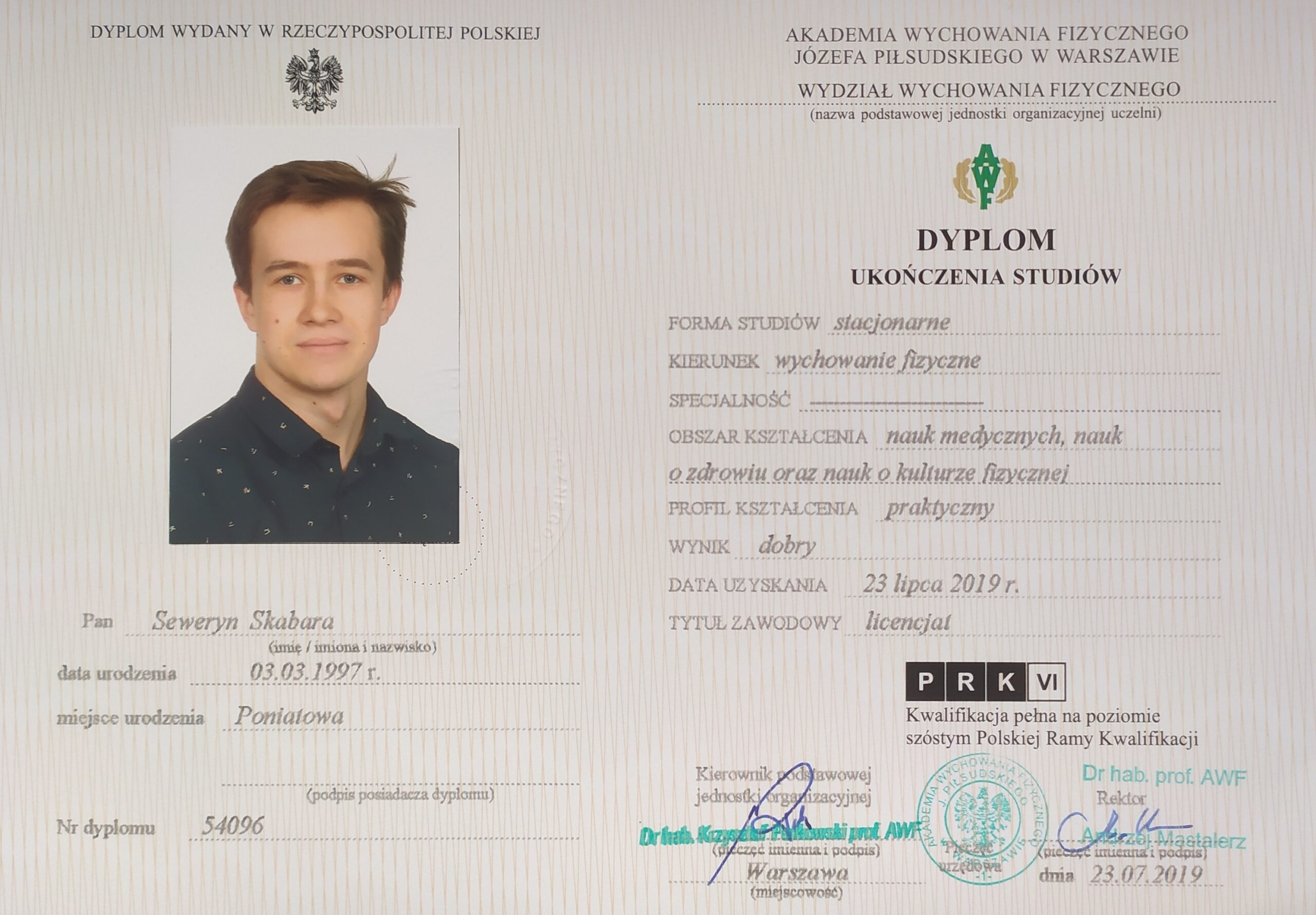 Dyplom licencjata AWF