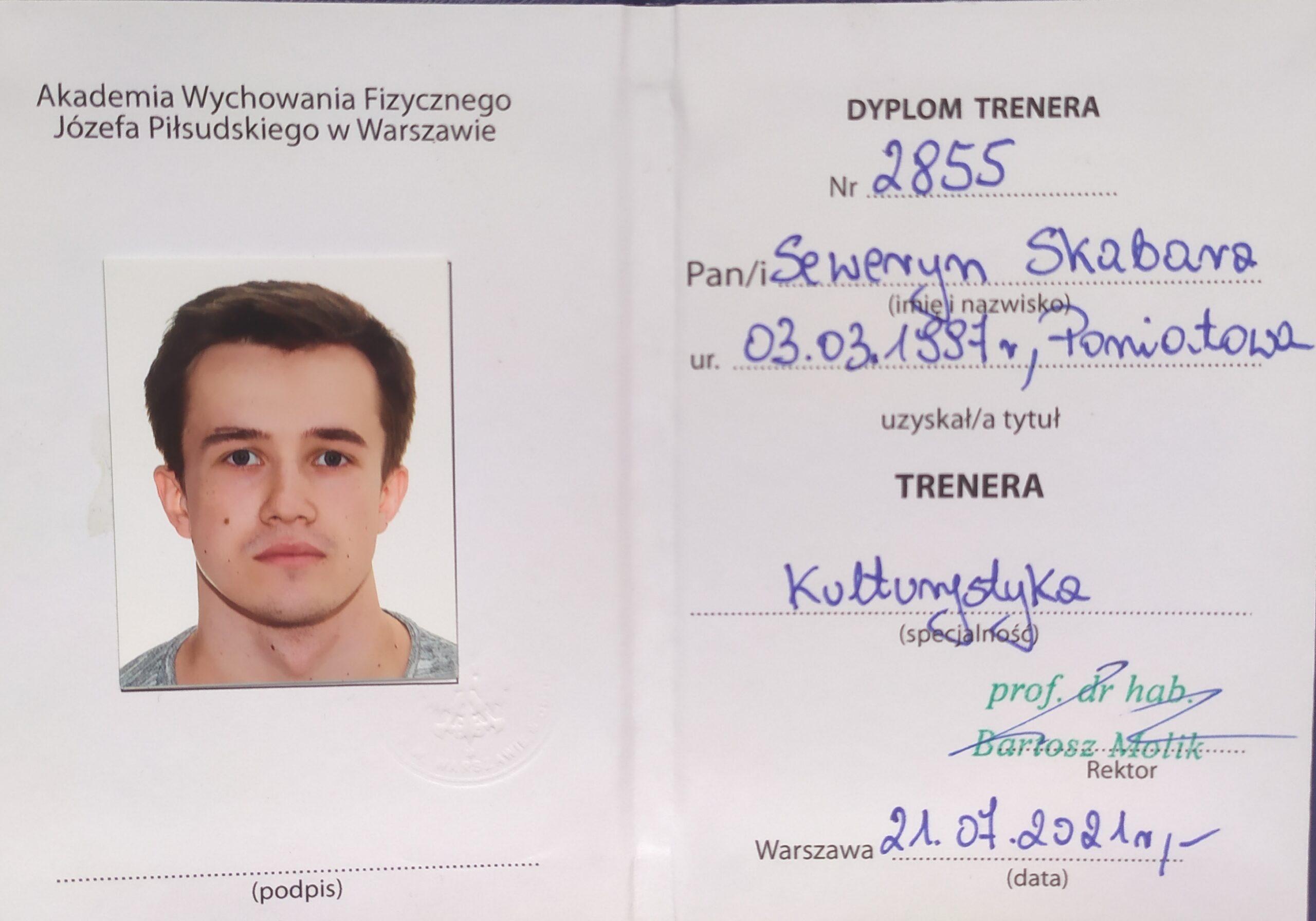 Certyfikat Trener Kulturystyki