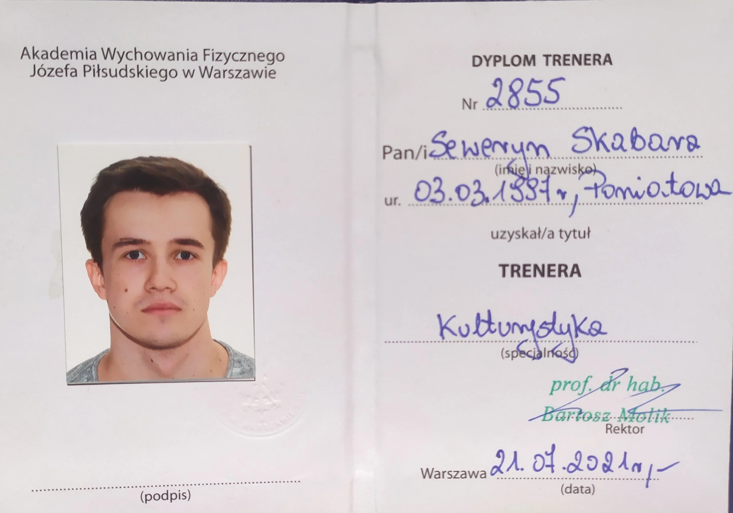 Certyfikat Trener Kulturystyki