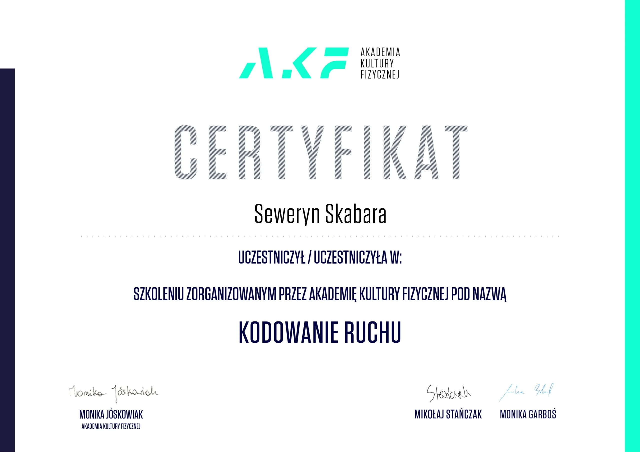 Certyfikat kodowanie ruchu