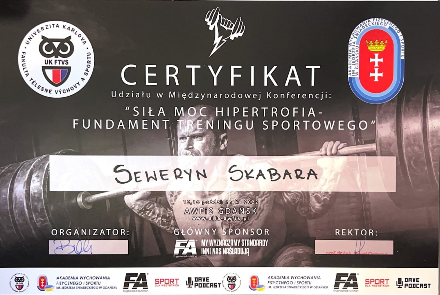 Certyfikat konferencji AWFiS