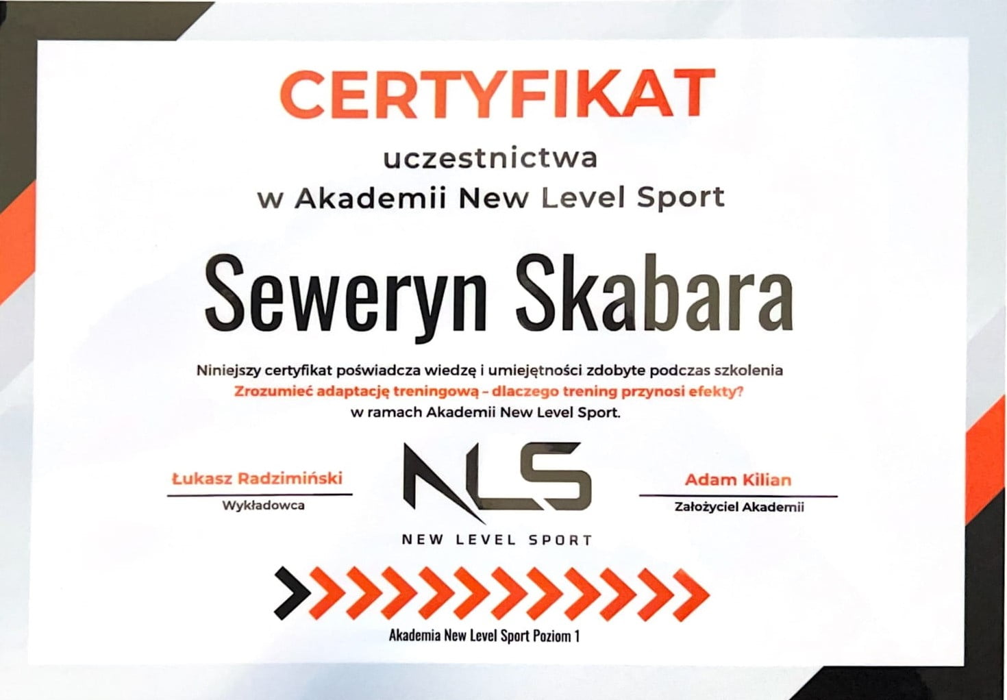Certyfikat New Level Sport